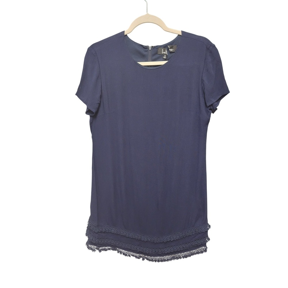 Lulus Navy Blue Crochet Lace Trim Shift Mini Dress DI2769 Womens Medium